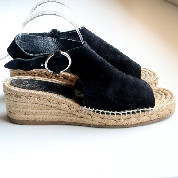 Rag & Bone Calla Black Suede Leather Espadrille Wedge Slingback Open Toe Sandals - Picture 11 of 15